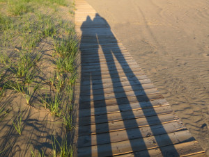shadows of two friends on the beach